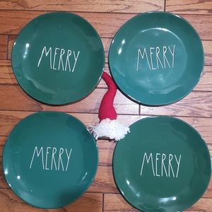 Rae Dunn 11" LL green Merry plates (4)